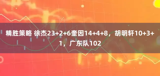 精胜策略 徐杰23+2+6奎因14+4+8，胡明轩10+3+1，广东队102